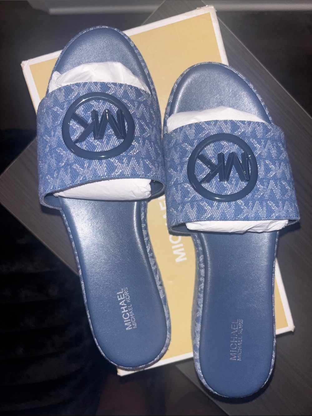 Michael Kors Sadler Wedge Navy Logo Slide Sandals - Picture 2 of 7